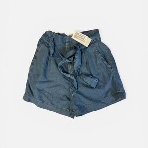 H&M Chambray Paperbag Waist Shorts Tie Belt High Rise Blue NWT